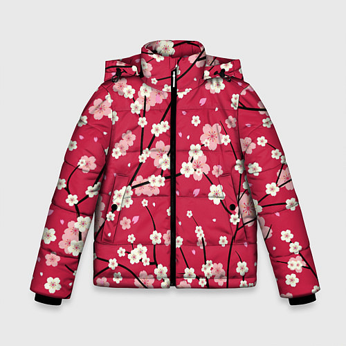 Зимняя куртка для мальчика Цветы на ветках / 3D-Светло-серый – фото 1