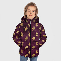 Куртка зимняя для мальчика Золотые листья на бордовом фоне, цвет: 3D-черный — фото 2