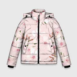 Куртка зимняя для мальчика Розовые цветы весны, цвет: 3D-светло-серый