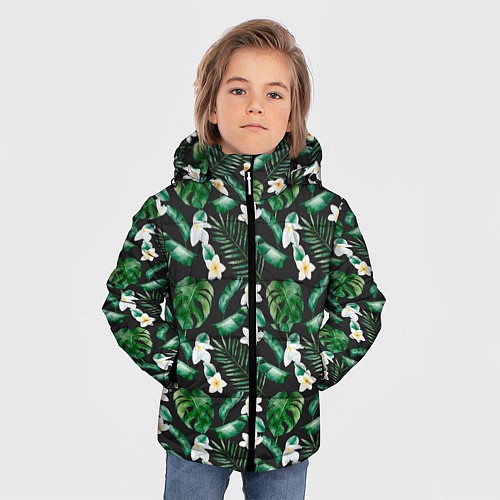Зимняя куртка для мальчика Зеленые листочки паттерн / 3D-Черный – фото 3