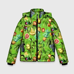 Куртка зимняя для мальчика Сочные фрукты паттерн, цвет: 3D-черный