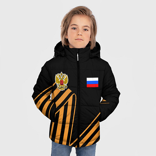 Зимняя куртка для мальчика Герб России - георгиевская лента / 3D-Светло-серый – фото 3