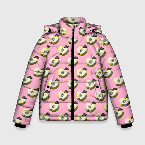 Зимняя куртка для мальчика Яблочные дольки на розовом фоне с эффектом 3D / 3D-Светло-серый – фото 1