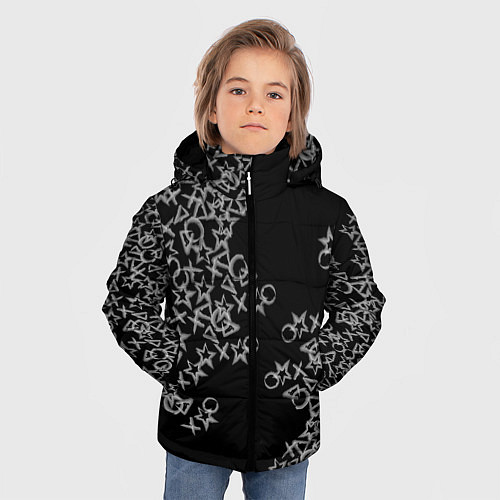 Зимняя куртка для мальчика Абстракция ,серебряный геометрический узор / 3D-Черный – фото 3