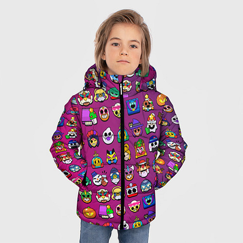 Зимняя куртка для мальчика Значки на скины Бравл Старс Brawl Розовыйградиент / 3D-Черный – фото 3