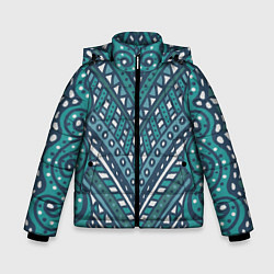 Куртка зимняя для мальчика Абстракция Зеленый, белый и синий цвета Волны, лин, цвет: 3D-черный