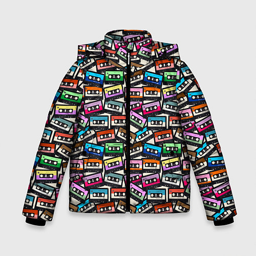 Зимняя куртка для мальчика Ретро Музыка Аудиокассеты / 3D-Светло-серый – фото 1