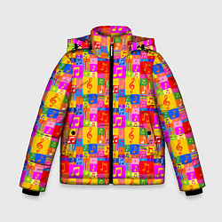 Куртка зимняя для мальчика Красочные Музыкальные Ноты, цвет: 3D-красный