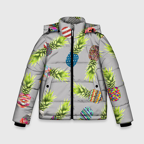 Зимняя куртка для мальчика Узорные ананасы / 3D-Светло-серый – фото 1