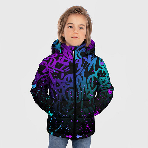 Зимняя куртка для мальчика НЕОНОВОЕ ГРАФФИТИ НЕОНОВЫЕ БРЫЗГИ / 3D-Черный – фото 3
