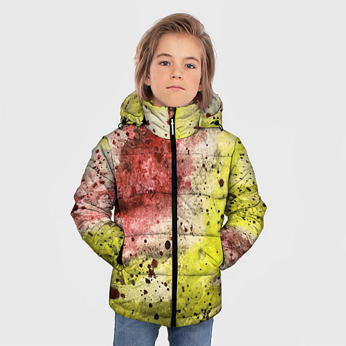 Зимняя куртка для мальчика Абстракция Гранж Желтый и бордовый / 3D-Черный – фото 3