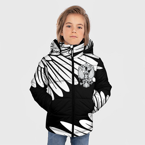 Зимняя куртка для мальчика КРЫЛЬЯ СВОБОДЫ ГЕРБ РОССИИ / 3D-Черный – фото 3