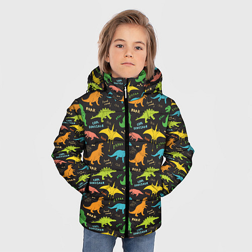 Зимняя куртка для мальчика Разноцветные Динозавры / 3D-Черный – фото 3