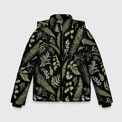 Зимняя куртка для мальчика Зелёные листья папоротника на черном фоне