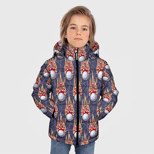 Зимняя куртка для мальчика Волейбольные мячи в огне / 3D-Черный – фото 3