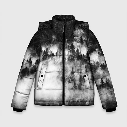 Зимняя куртка для мальчика Мрачный лес - туман / 3D-Светло-серый – фото 1