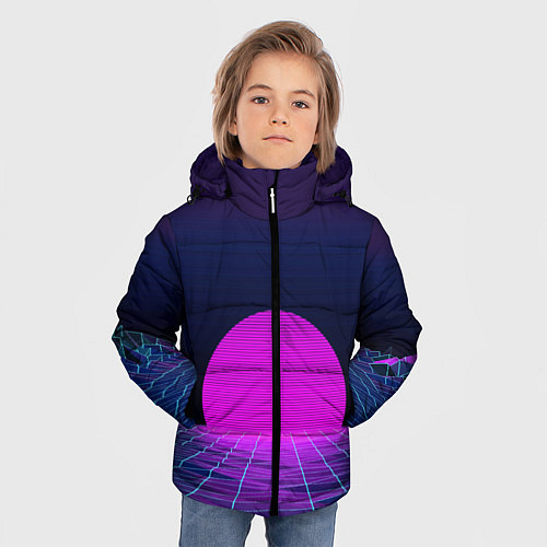 Зимняя куртка для мальчика Закат розового солнца Vaporwave Психоделика / 3D-Черный – фото 3