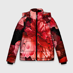 Куртка зимняя для мальчика Цветы Красные Пионы, цвет: 3D-черный