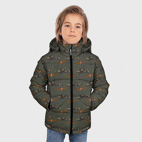 Зимняя куртка для мальчика Вертолет с Георгиевской лентой и звездой паттерн / 3D-Черный – фото 3