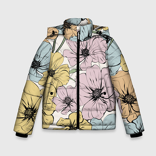 Зимняя куртка для мальчика Цветы Винтажный Букет / 3D-Светло-серый – фото 1