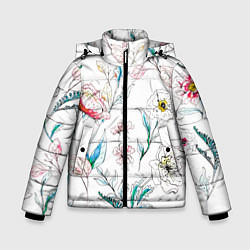 Куртка зимняя для мальчика Цветы Нарисованные, цвет: 3D-светло-серый