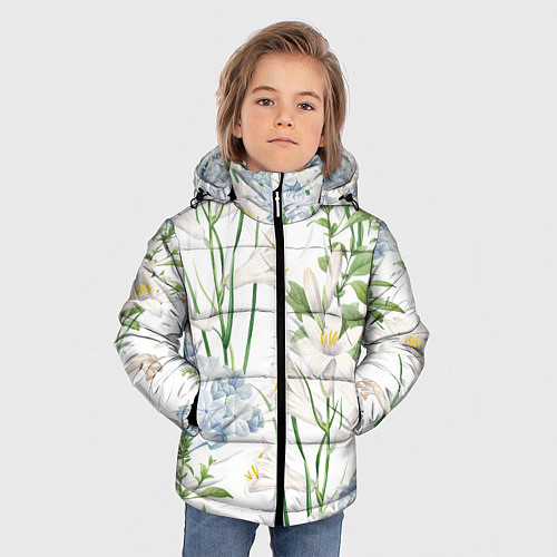 Зимняя куртка для мальчика Цветы Утонченные и Яркие / 3D-Черный – фото 3