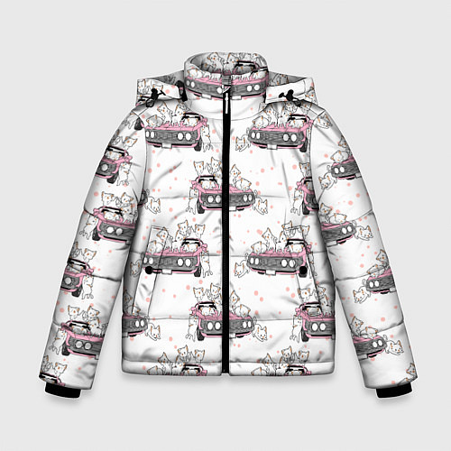 Зимняя куртка для мальчика Коты на автомобиле Паттерн / 3D-Светло-серый – фото 1