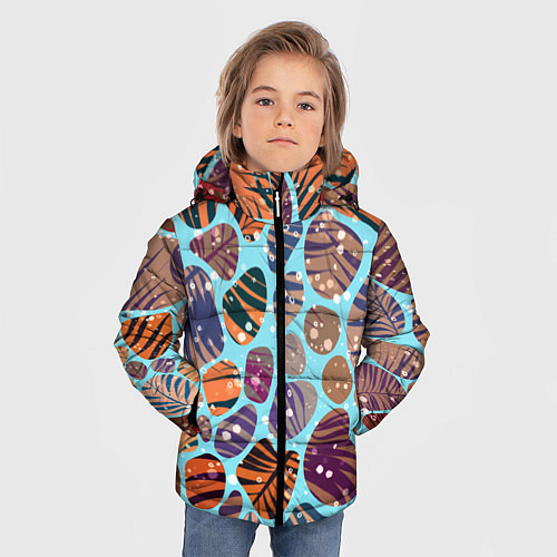 Зимняя куртка для мальчика Разноцветные камушки, цветной песок, пальмовые лис / 3D-Черный – фото 3