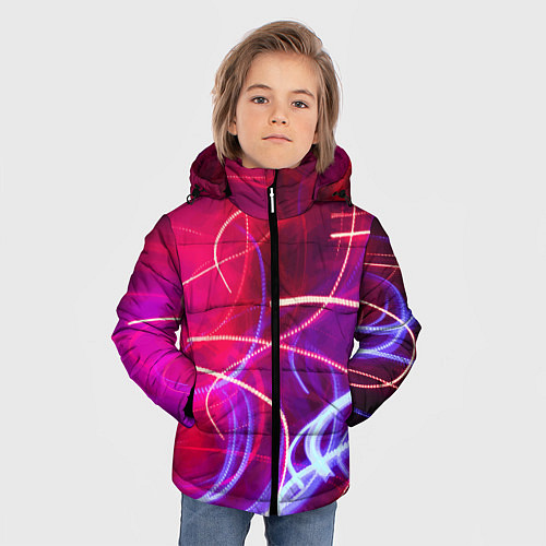 Зимняя куртка для мальчика Неоновые огни Абстракция / 3D-Черный – фото 3