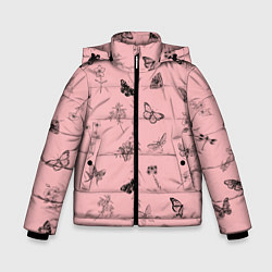 Куртка зимняя для мальчика Цветочки и бабочки на розовом фоне, цвет: 3D-красный