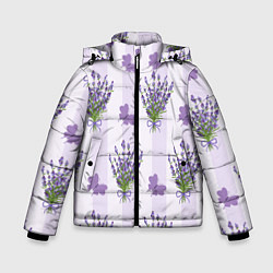 Куртка зимняя для мальчика Лавандовые бабочки, цвет: 3D-черный