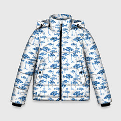 Зимняя куртка для мальчика Голубые рыбки ретро принт