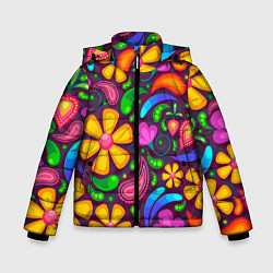 Куртка зимняя для мальчика РАСПИСНЫЕ ЦВЕТЫ PAINTED FLOWERS, цвет: 3D-черный