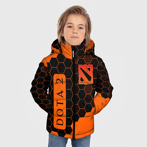 Зимняя куртка для мальчика ДОТА 2 на фоне узоров из сот / 3D-Черный – фото 3