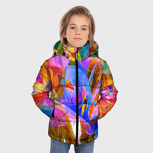 Зимняя куртка для мальчика Красочный цветочный паттерн Лето Colorful floral p / 3D-Черный – фото 3