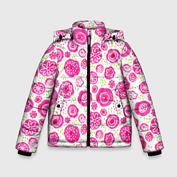Зимняя куртка для мальчика Яркие розовые цветы в дудл стиле, абстракция