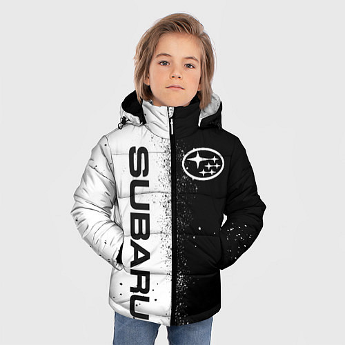 Зимняя куртка для мальчика СУБАРУ - SUBARU ЧЕРНО БЕЛЫЕ БРЫЗГИ КРАСКА / 3D-Черный – фото 3