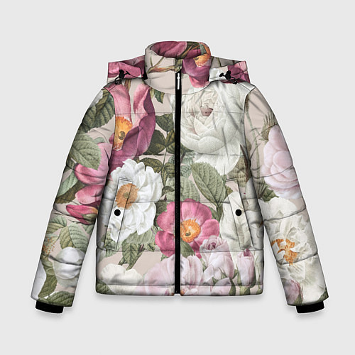 Зимняя куртка для мальчика Цветы Розовый Сад Пион и Роз / 3D-Светло-серый – фото 1