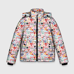 Куртка зимняя для мальчика INSCRIPTIONS IN ENGLISH, цвет: 3D-светло-серый