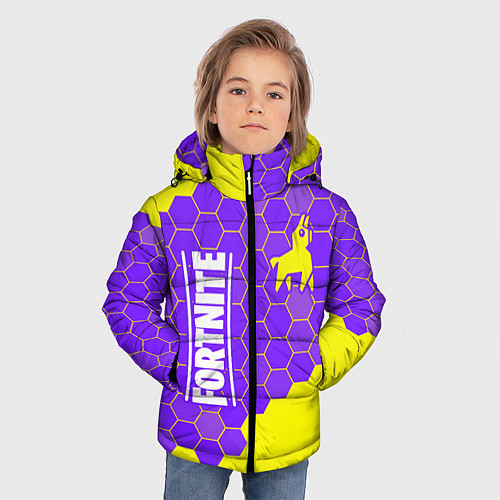 Зимняя куртка для мальчика ФОРТНАЙТ - ЛАМА Соты / 3D-Черный – фото 3
