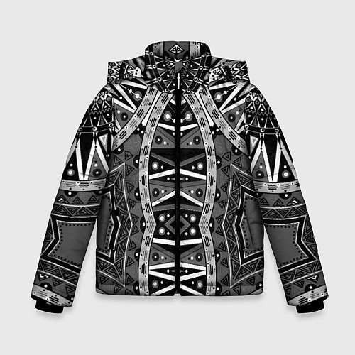 Зимняя куртка для мальчика Черно-белый этнический орнамент / 3D-Светло-серый – фото 1