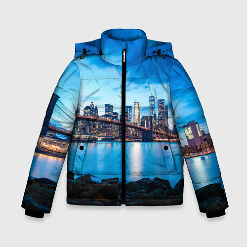 Зимняя куртка для мальчика Закат в мегаполисе / 3D-Светло-серый – фото 1