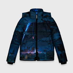 Куртка зимняя для мальчика Мальчик смотрит в небо, цвет: 3D-черный