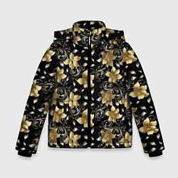 Зимняя куртка для мальчика Золотые цветы на черном фоне