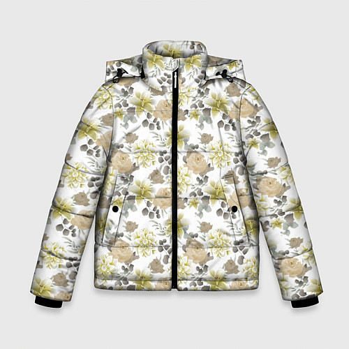 Зимняя куртка для мальчика Цветы Георгины и Розы / 3D-Светло-серый – фото 1