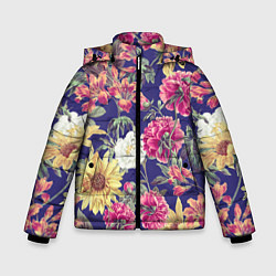 Куртка зимняя для мальчика Цветы Розовые Пионы, цвет: 3D-светло-серый