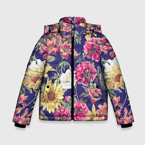 Зимняя куртка для мальчика Цветы Розовые Пионы / 3D-Светло-серый – фото 1