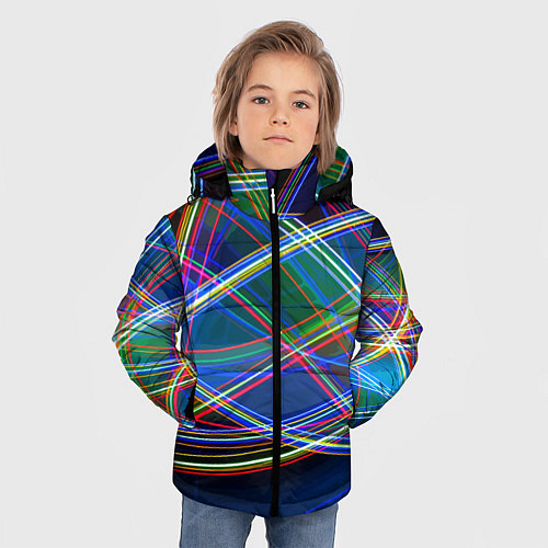 Зимняя куртка для мальчика Разноцветные неоновые линии Абстракция Multicolore / 3D-Красный – фото 3