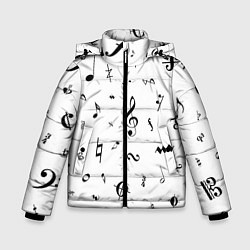 Куртка зимняя для мальчика Нотные Знаки Черные на Белом, цвет: 3D-светло-серый