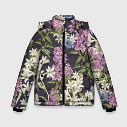 Куртка зимняя для мальчика Цветы Розово-Сиреневые, цвет: 3D-черный